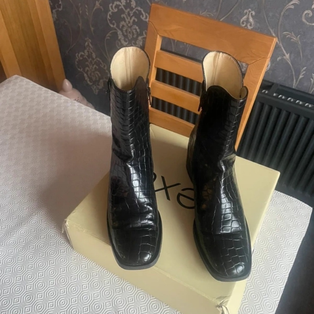 French Connection Black Croc-Patterned Ankle Boots - image 3